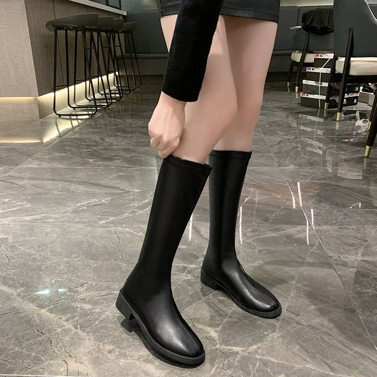 Plus size women's over the knee shoes, autumn and winter new designer shoes, Korean style square toe boots, flat shoes, back zipper European and 