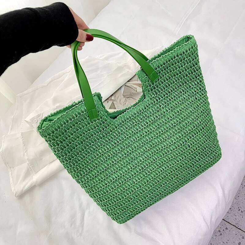 Green Design Straw For Women 2023 New Large Capacity Beach Summer Handmade Rattan Woven Shoulder Bag Female Handbag