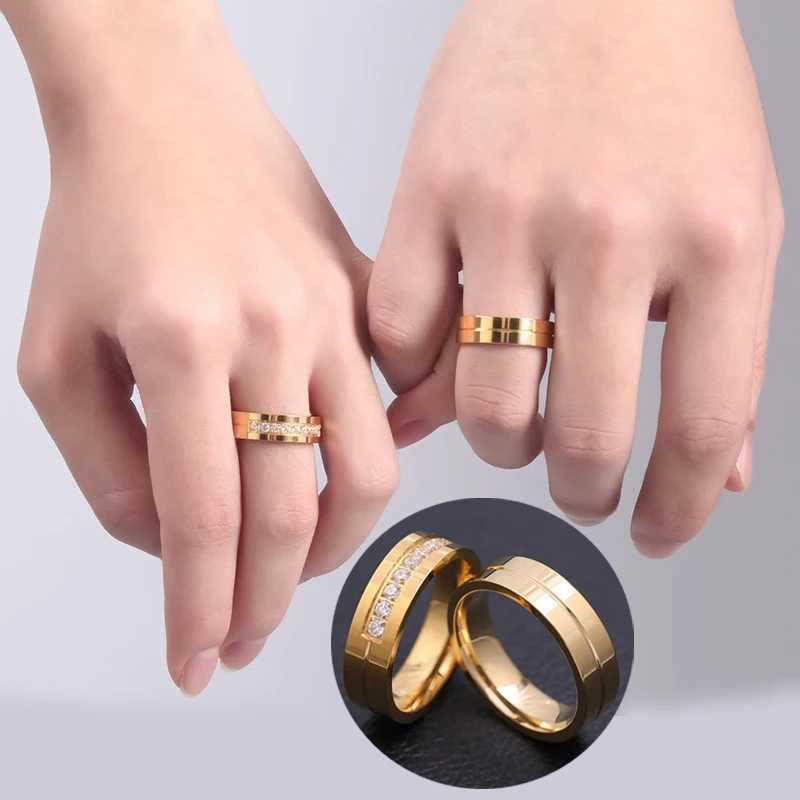 1Piece Titanium Stainless Steel Gold Silver Tone Plated Ring Men Women Rhinestone Cubic Zircon Lover Couple Finger Jewelry Gift W250911