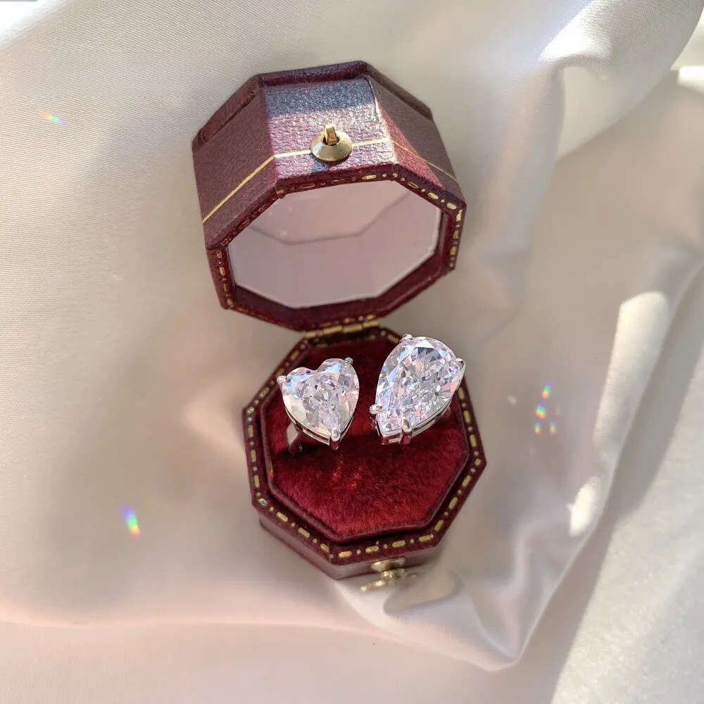 Queen Heart Lab Moissanite Dia Ring 100% Real sterling sier Party Wedding band Rings for Women Bridal Promise Jewelry