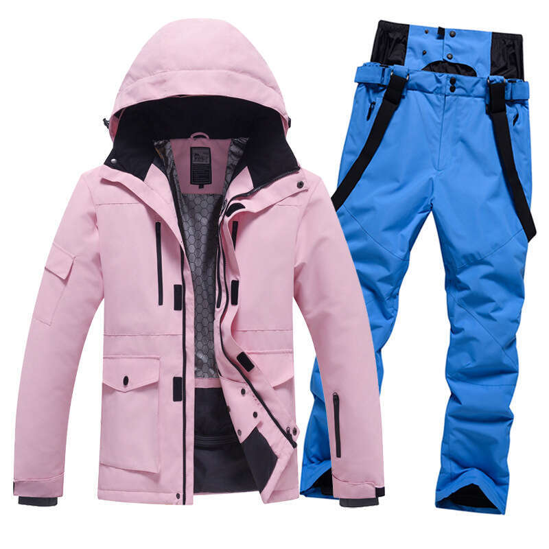 Outdoor Windproof Waterproof Plus Cotton Thick Warm Single Double Board Men And Women Ski Suit Set