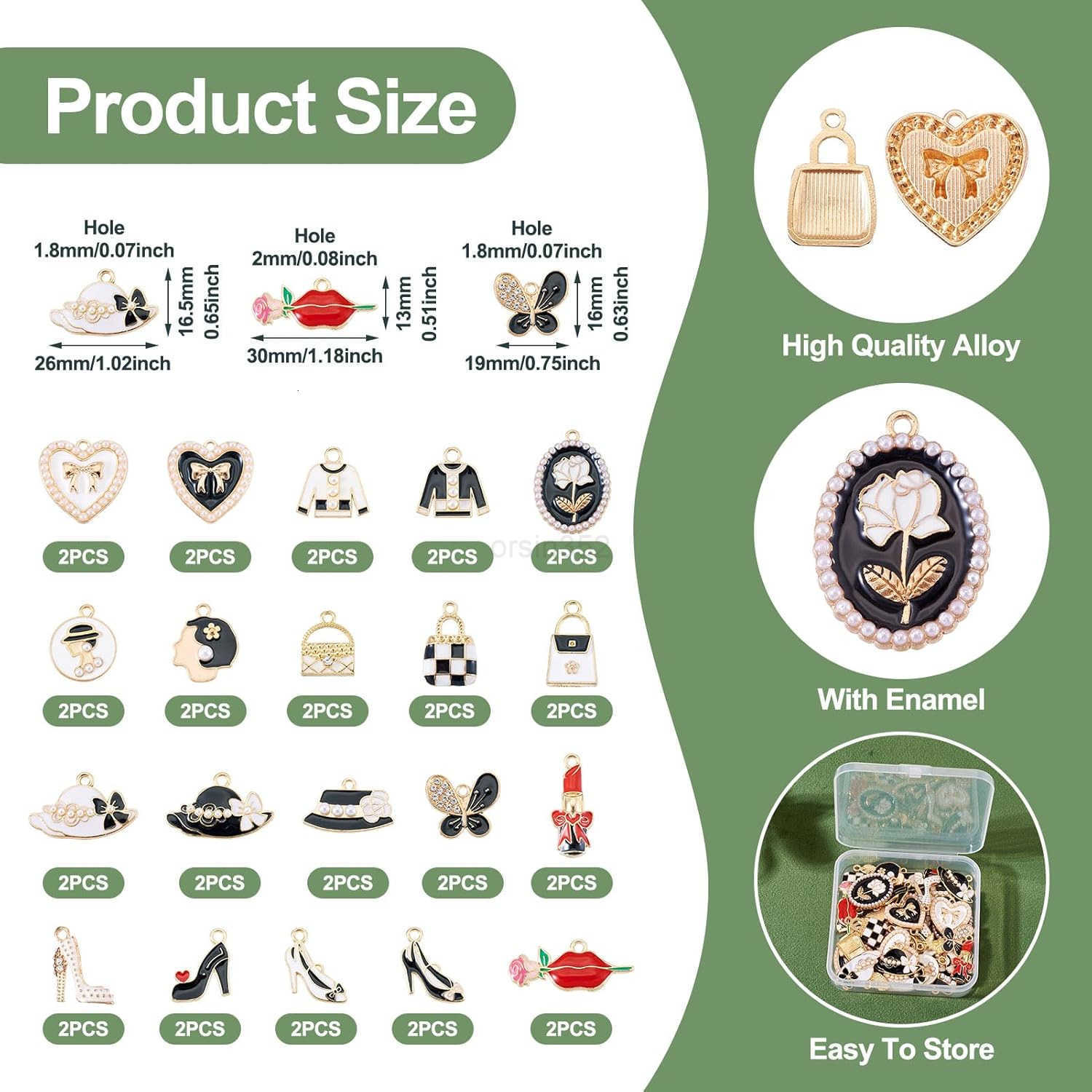 40Pcs Enamel Fashion Women Makeup Charms Lipstick Hat Bag High Heels Alloy Pendants for DIY Earring Necklace Jewelry MakingW250911