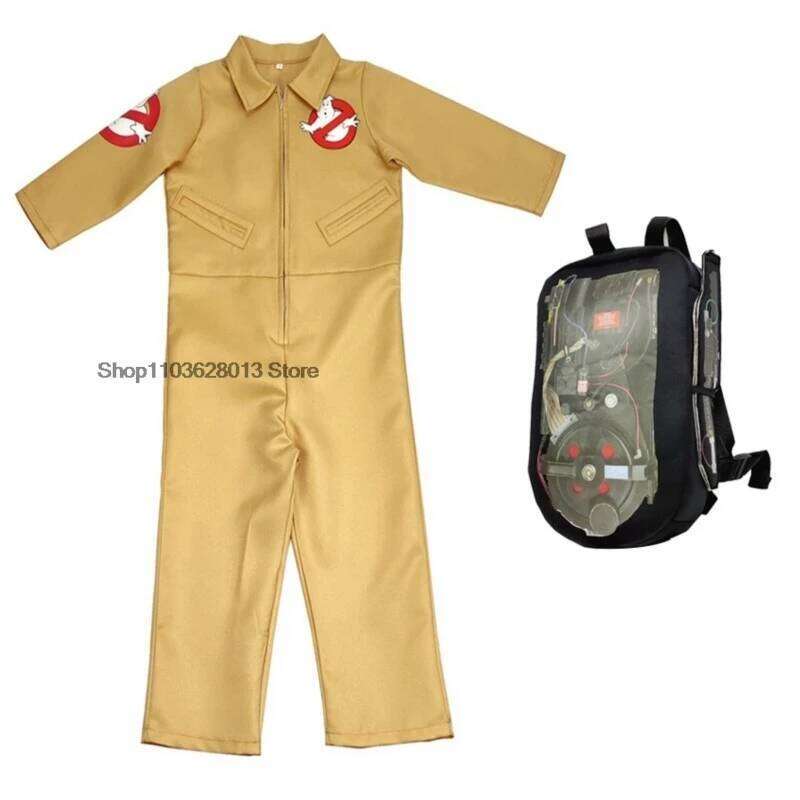Kid Halloween Costum es Movie Theme Ghostbusters uniform Cosplay Clothing Jumpsuit Ba g Suitable Adult And 3-15 Years Children