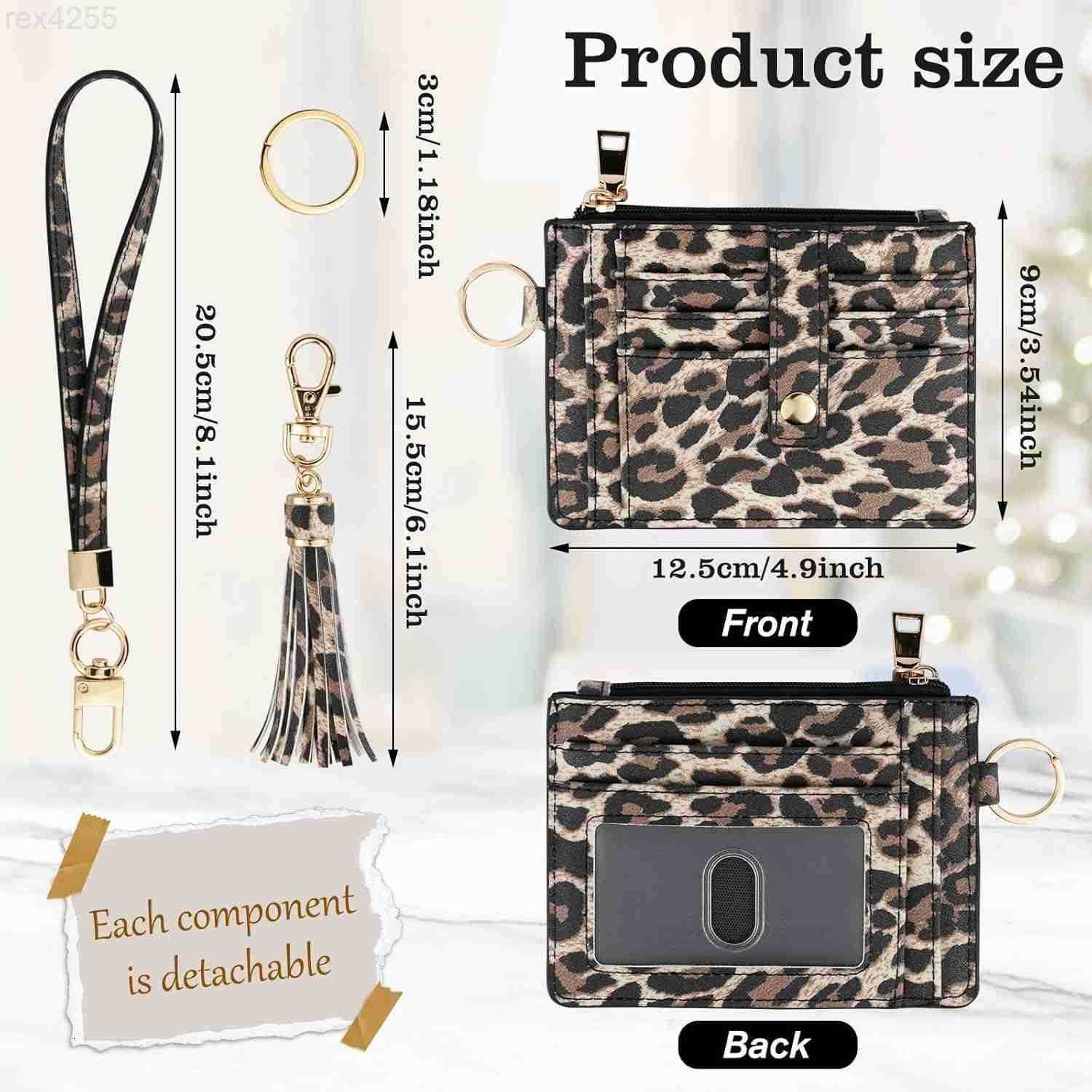Small Wristlet Wallets for Women RFID Credit Card Holder Wallet Keychain Wristlet Wallet Credit Card Wallets for Women LeopardW250911