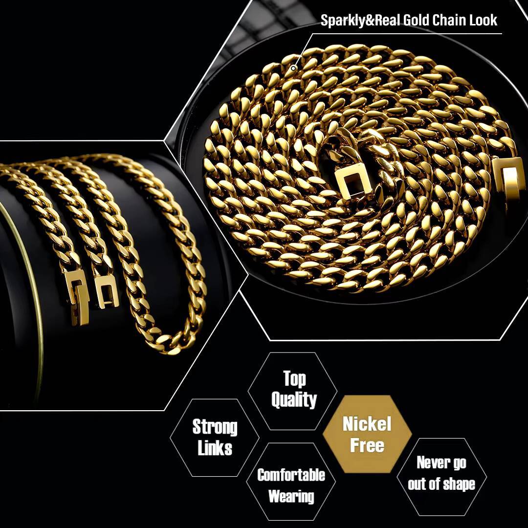 Wholesale 6mm 8mm 18K Gold Plated Men Hiphop Jewelry Stainless Steel Miami Cuban Link Chain Women Gifts Stainless Steel Necklace