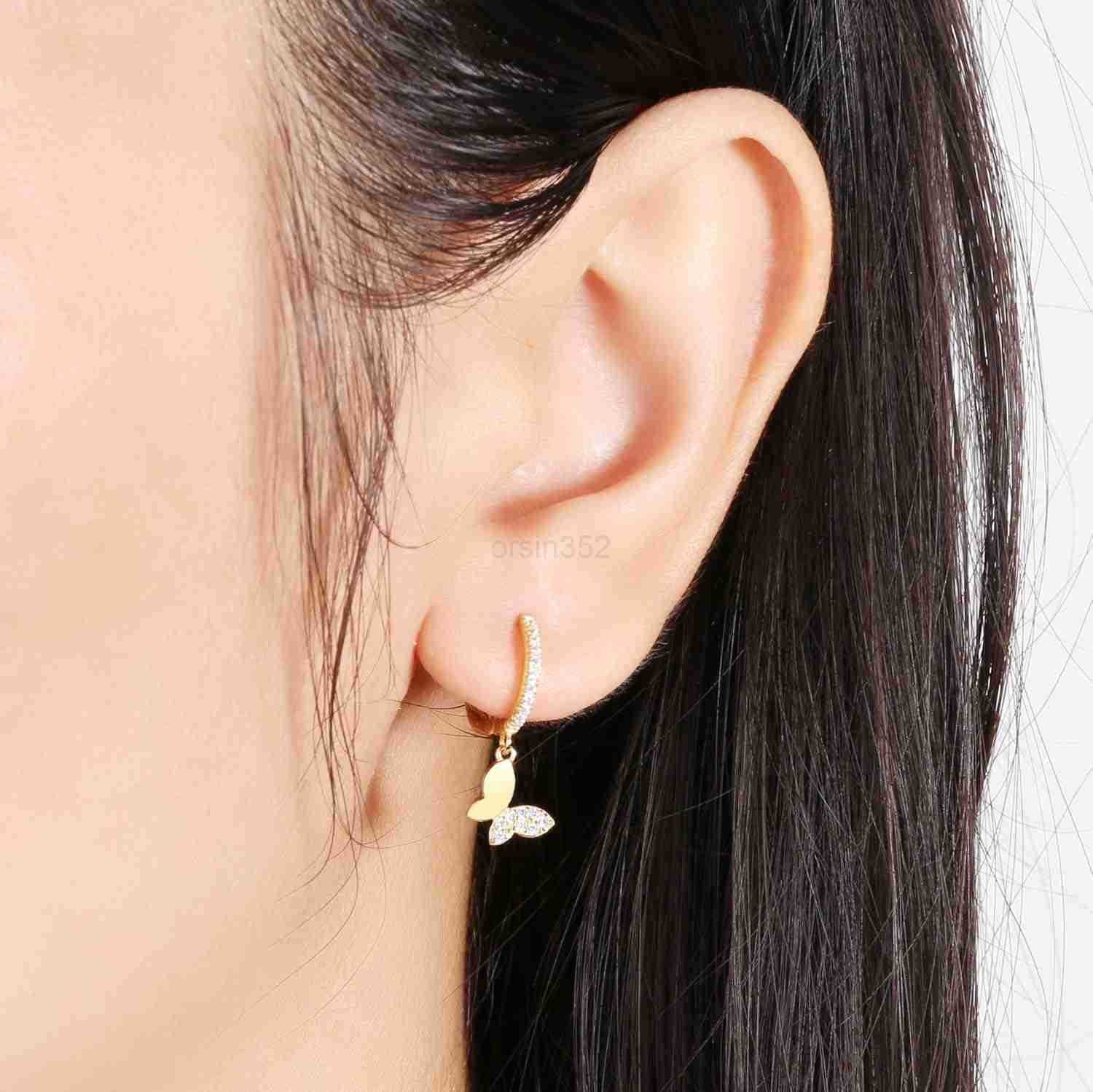 Hoop Earrings with Dangle for Women Girls 925 Sterling Silver Small Huggie Earring with Drop Charm for EverydayW250911