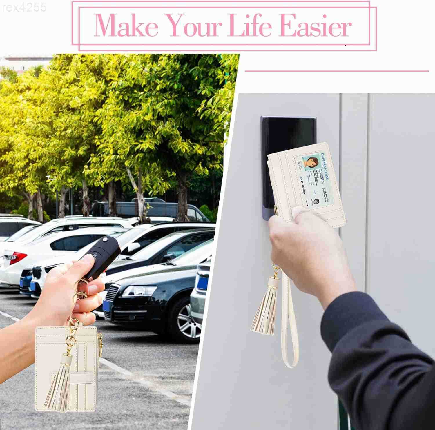 Wristlet Bracelet Keychain Wallet for Women 9 Slots Credit Card Holder Tassel Purse Silicone Key Ring with Gift BoxW250911