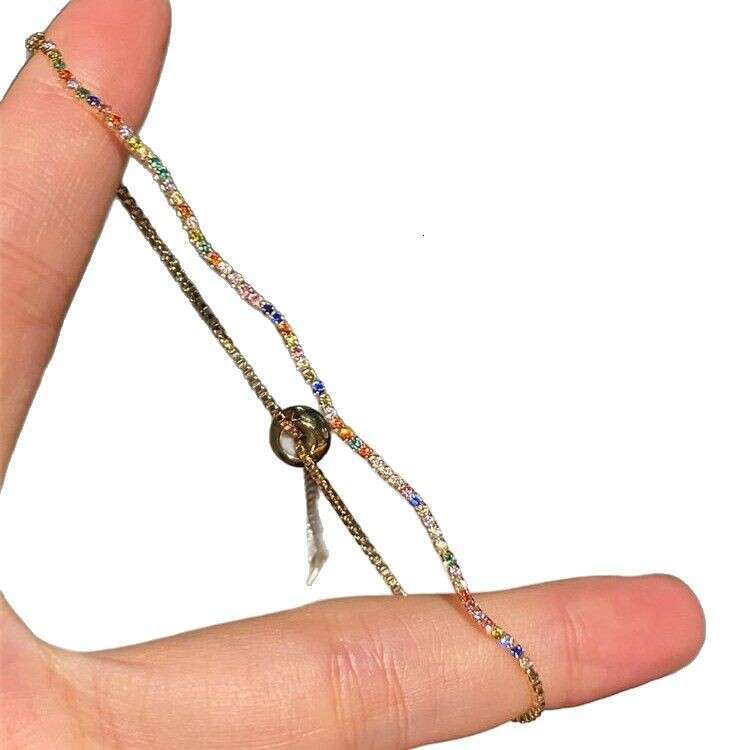 Dopamine Colorful Wave Zircon Ultra-fine Bracelet for Women, Light , Niche, Exquisite Design, High-end Feel, Versatile Hand Jewelry