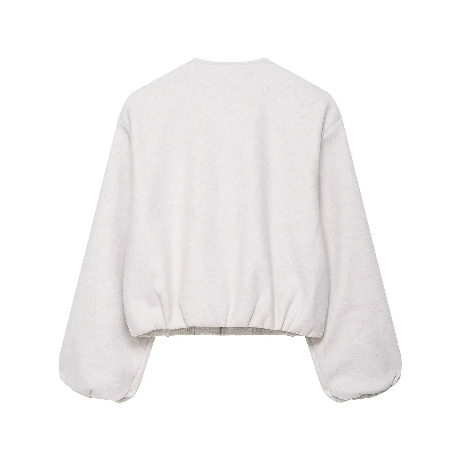 TRAF French round neck zipper simple womens autumn item solid color long sleeved soft versatile pilot jacket 250911