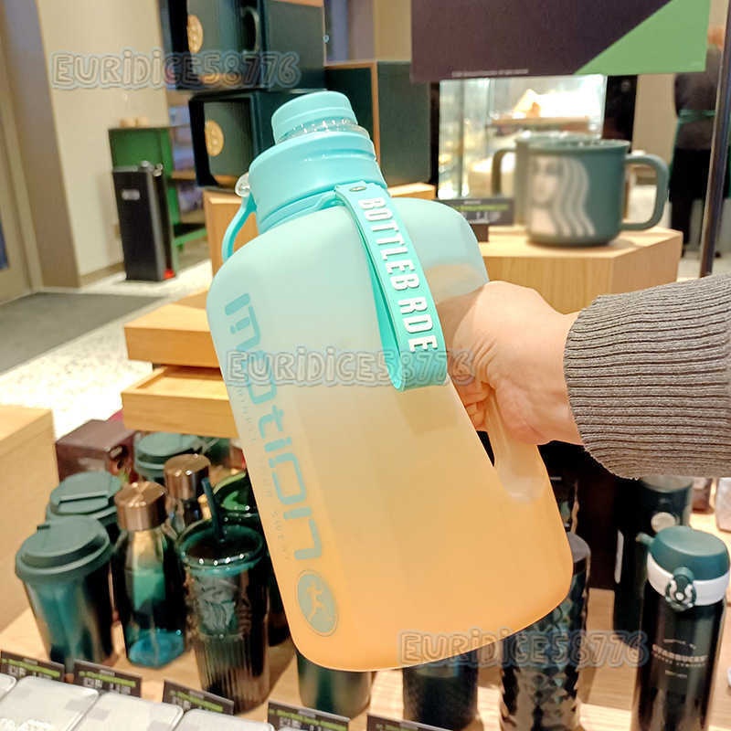 Super Large Capacity Sports Water Cup Portable Handle Fitness Outdoor Fall Proof Transparent Frosted Twocolor Kettle Ton Barrel H250911