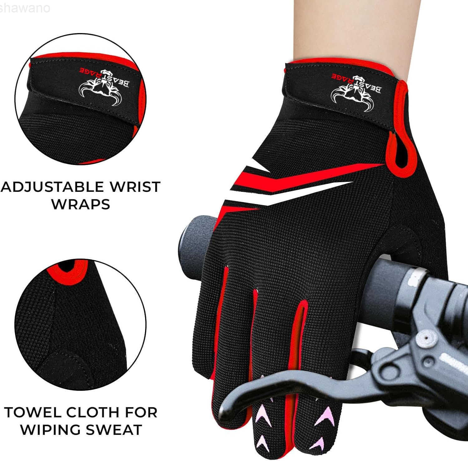 Finger Cycling Gloves with Padding for Men Women AntiSlip Shock Absorbing Breathable Touchscreen Mountain Bike Gloves for BMX MTB Riding Road RacingW2