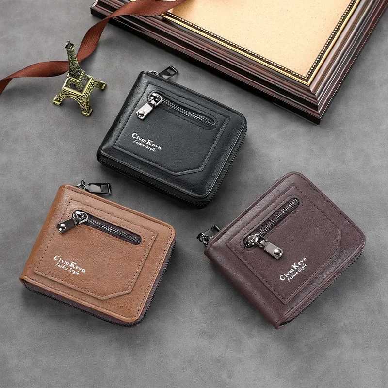 Vintage Mens PU Leather Short Wallet Retro Zipper ID Holder RFIDBlocking Essentials for Daily Commute Travel W250911