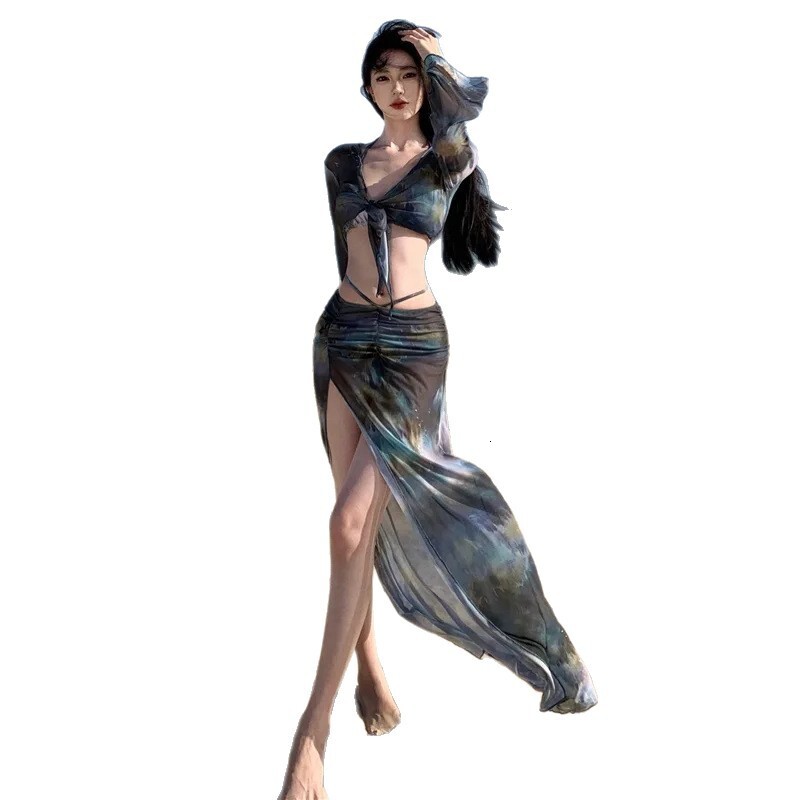 2025 New Long Skirt Bikini Four-Piece Set Sexy Slimming Cover-Up Two-Piece Vacation Swimsuit for Women
