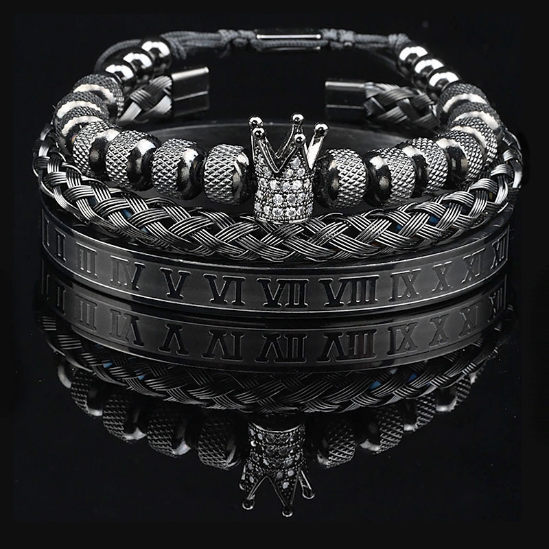 Luxury Brand Designer Jewelry 8Mm Stainless Steel Mesh Pineapple Beads Micro-Inlaid Zircon Crown Braided Bracelet Roman Text Bracelet Set