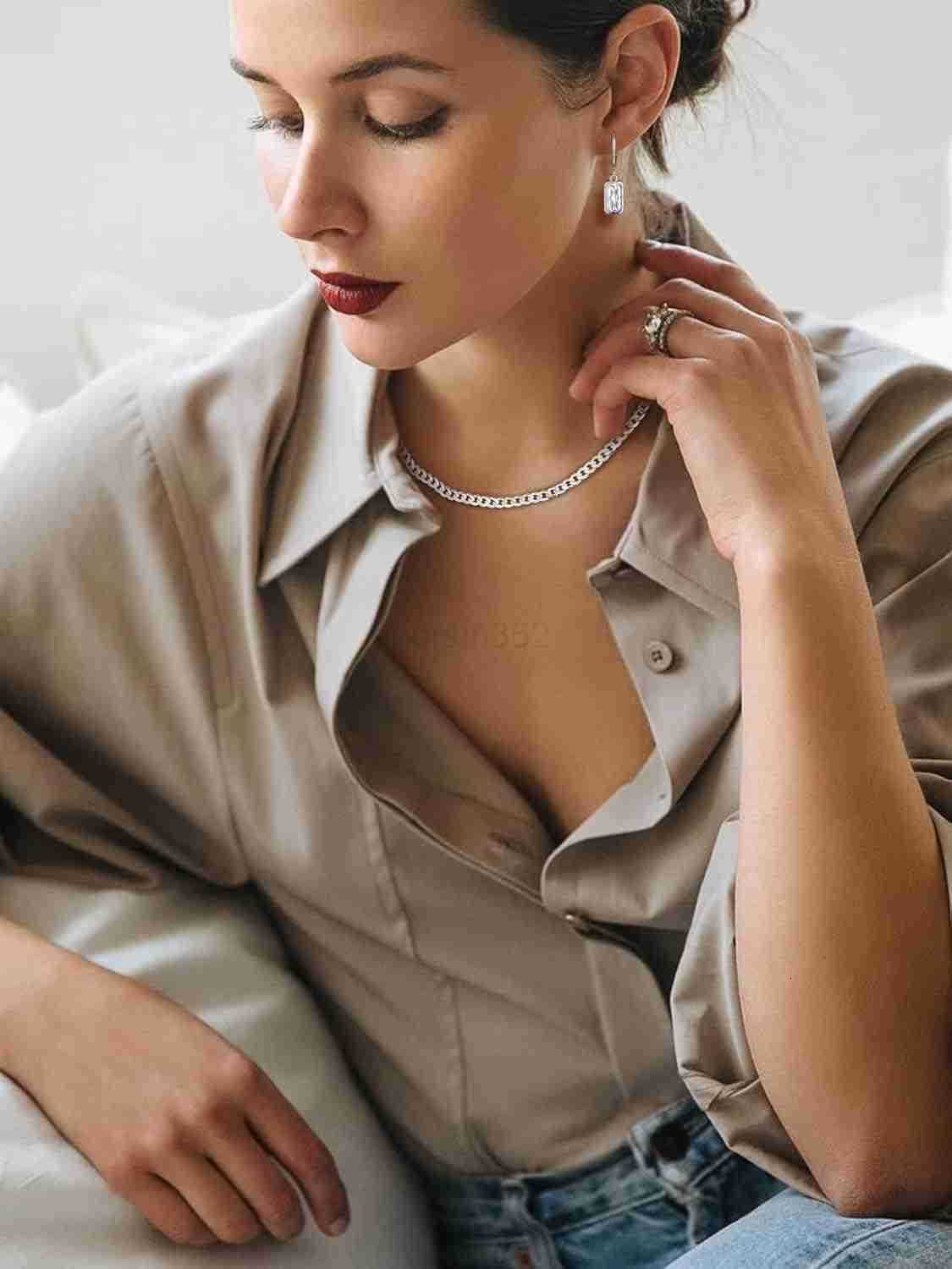 Sterling Silver Small Dainty Birthstone Drop Earrings for Women with Rectangular Baguette Crystal Huggie Hoop Silver Dangle Earring for Wedding Birthd