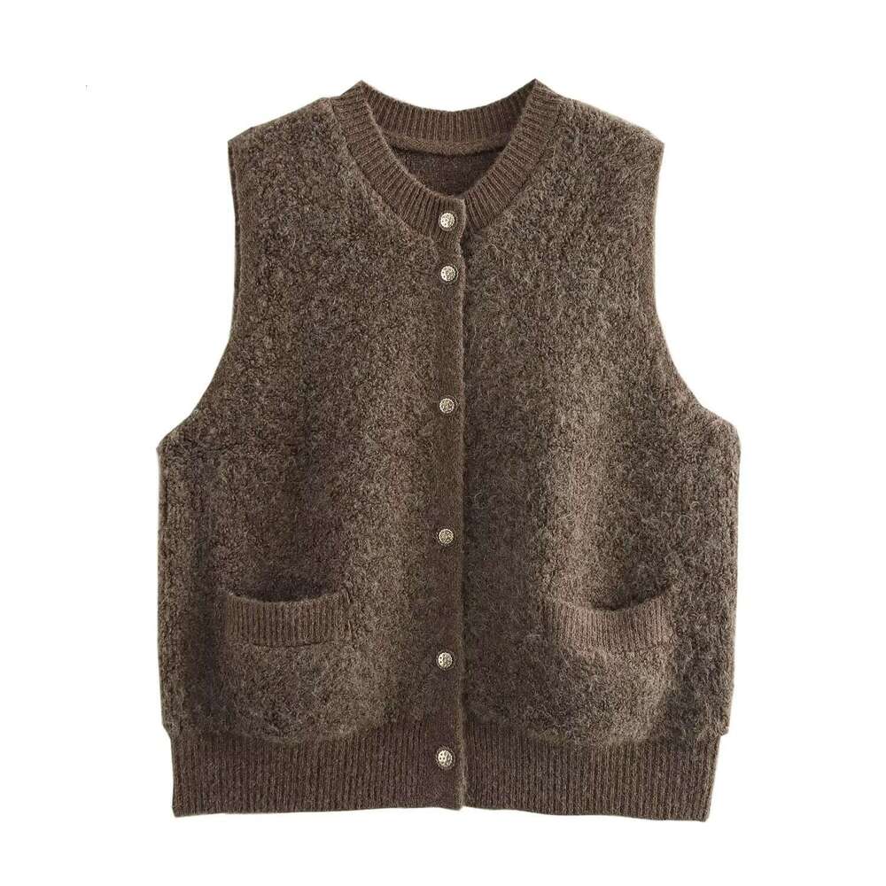 DHEssentials 2025 Autumn New French Simple Towel Chanel Style Round Neck Sleeveless Knitted Vest