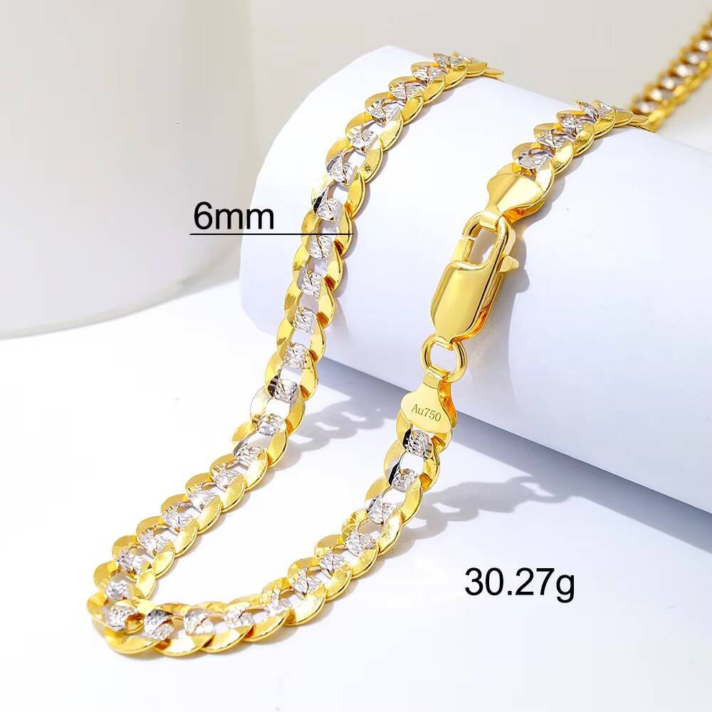 Customized Fine Solid 18k Gold Au750 Cuban Chain Necklace Hiphop TwoColor Clavicle Link Chains Jewelry Necklaces