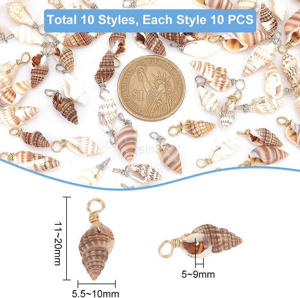 PandaHall Shell Pendants Spiral Seashells Craft Charms Cowrie Sea Shells Pendant Natural Shell Charms Conch Shells with Loop BailW250911