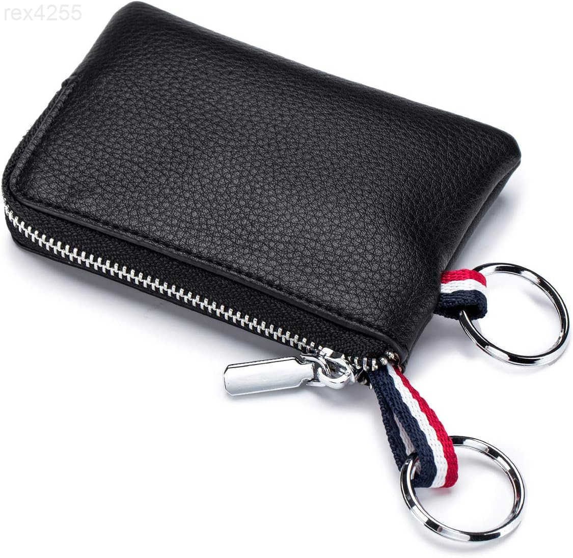 Leather Coin Purse Wallet Mini Dual Keyrings Change Pouch Card Holder for Men Women Black standardW250911