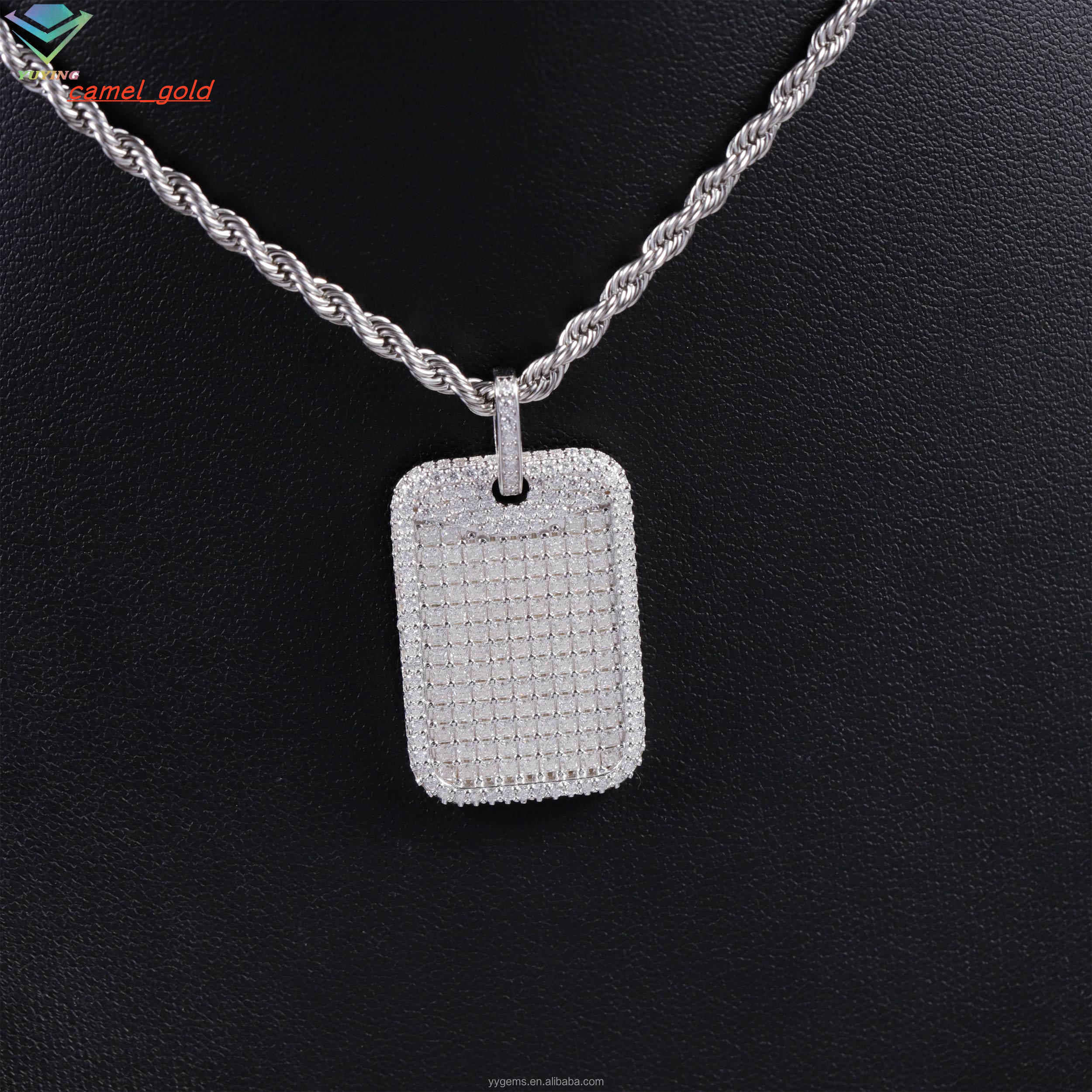 Hot Sale Tag Pendant Rope Chain White Gold Plated 925 Silver Iced Out VVS Moissanite Diamonds Hip Hop Pendant Dog Tag Necklace