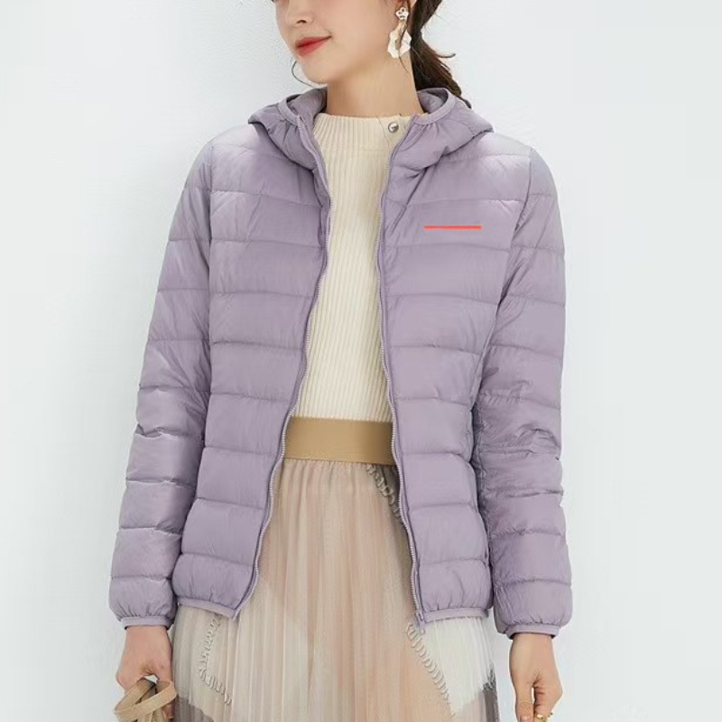 winter down color designer women down jacket fashion simple hooded red logo short style lightweight parkas womens coats versatile stand up collar pink jacket