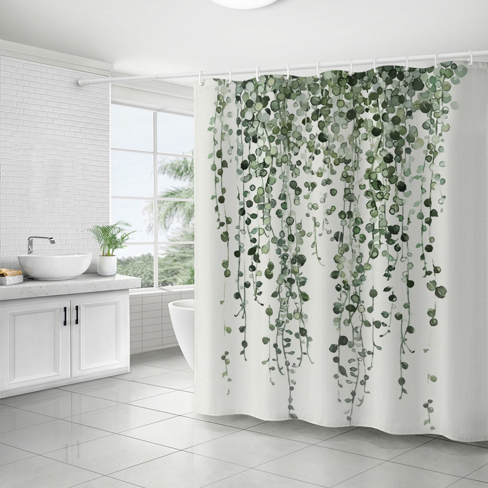YL-37141 digital shower curtain cross-border plant flower waterproof polyester bathroom four-piece set dry and wet separation moisture-proof