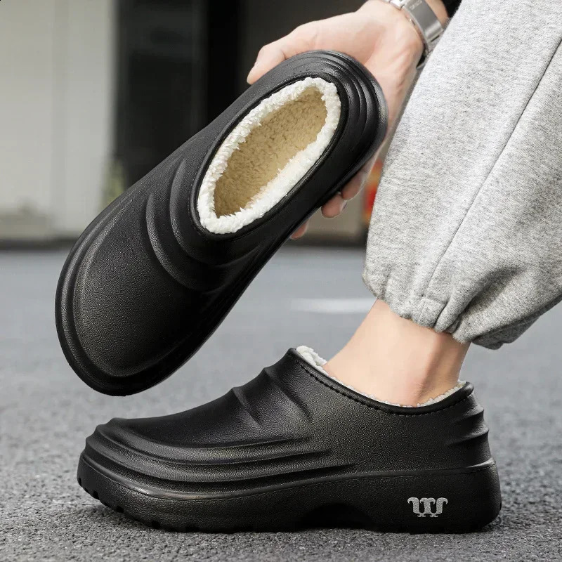 2024 Fashion Cotton Slippers Men Winter Warm Home Cotton Shoes Waterproof Garden Shoes Indoor Slip on Concise Shoes250906