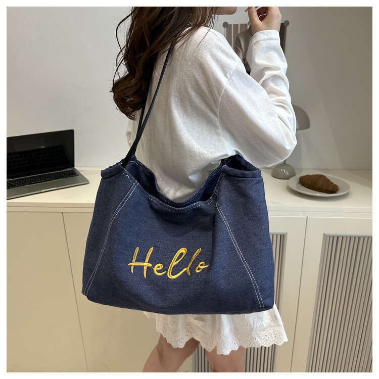 Korean Designer Bags Style Denim Tote for Women 2025 New Large Capacity Letter Shoulder Commuter Underarm Mommy Bag