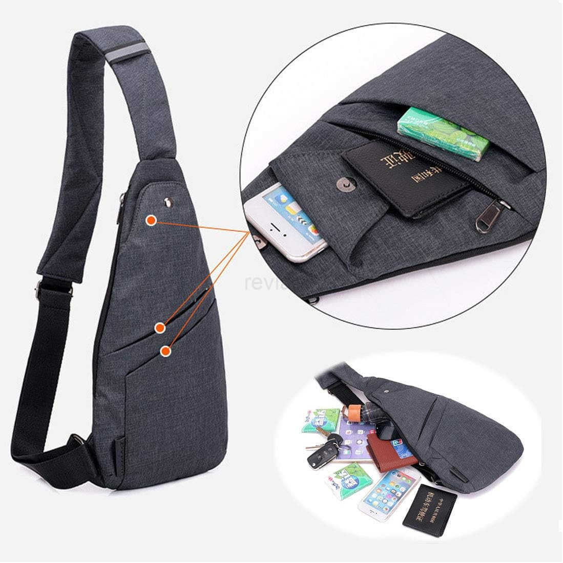 Sling Bag AntiThief Crossbody Personal Pocket Bag Lightweight Chest Shoulder Backpack for Travel Hiking Dark GreyW250911