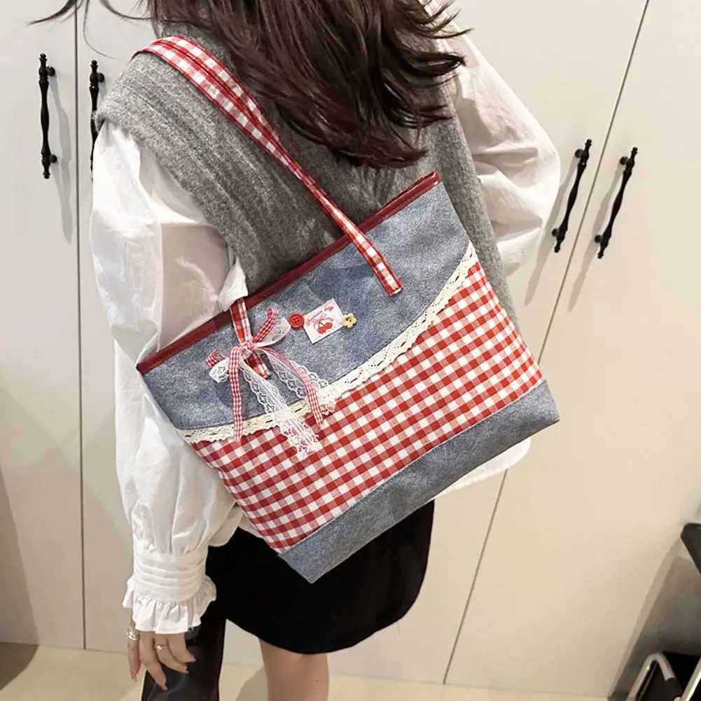 New Korean Style Womens Bag Lattice Casual Plaid Underarm Bag Fashionable Sweet Bowknot large capacity Shoulder Tote Bag Z250911