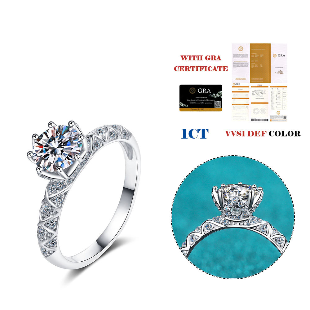 MT GRA 1-2 CT Moissanite Ring for Women 925 Sterling Silver Engagement Wedding Ring High-quality Factory Wholesale with Gra Certificate
