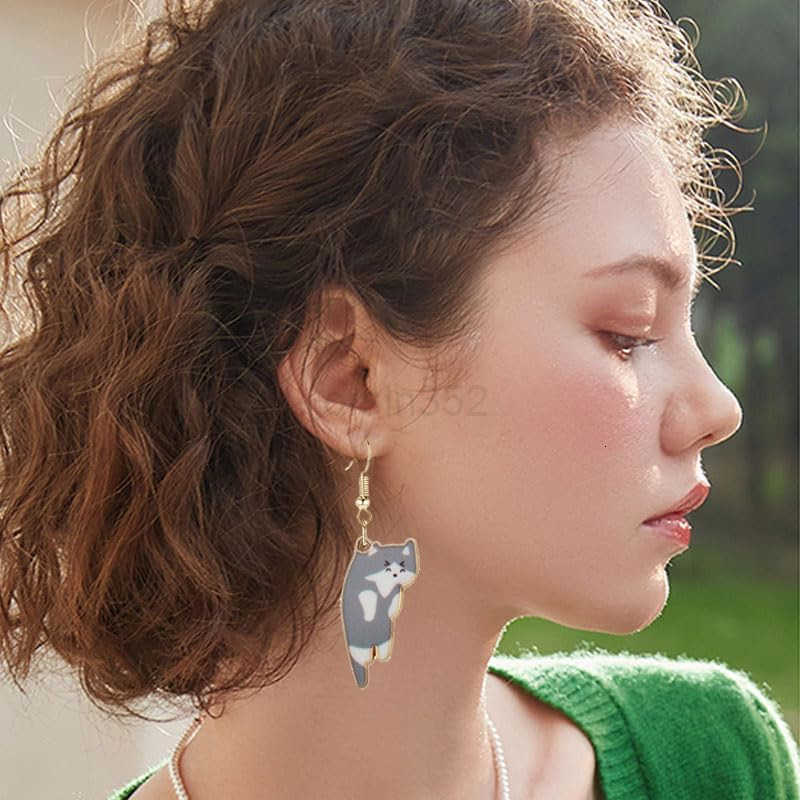 6Pairs Dangling Cat Earrings For Women Kawaii Aesthetic Funny Cartoon Kitten Dangle Earrings French Hook Animals Lover Birthday GiftsW250911