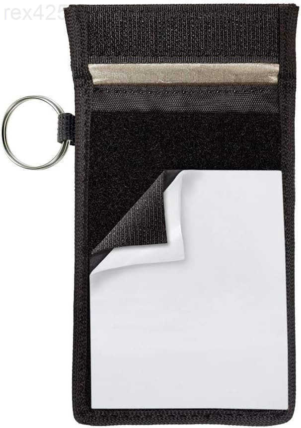Line RFID Signal Blocking Key Hider Pouch Wallet with Adhesive Velcro AntiTheft Storage Key FOB Battery Saver Credit Card Identity Protection 91801W25