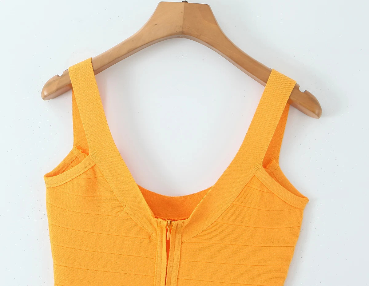 Sexy O neck Knitted Mini Sling Dress Women Zipper Back Package Hips Short Tank Dresses Skinny Robe Orange Pink 250910