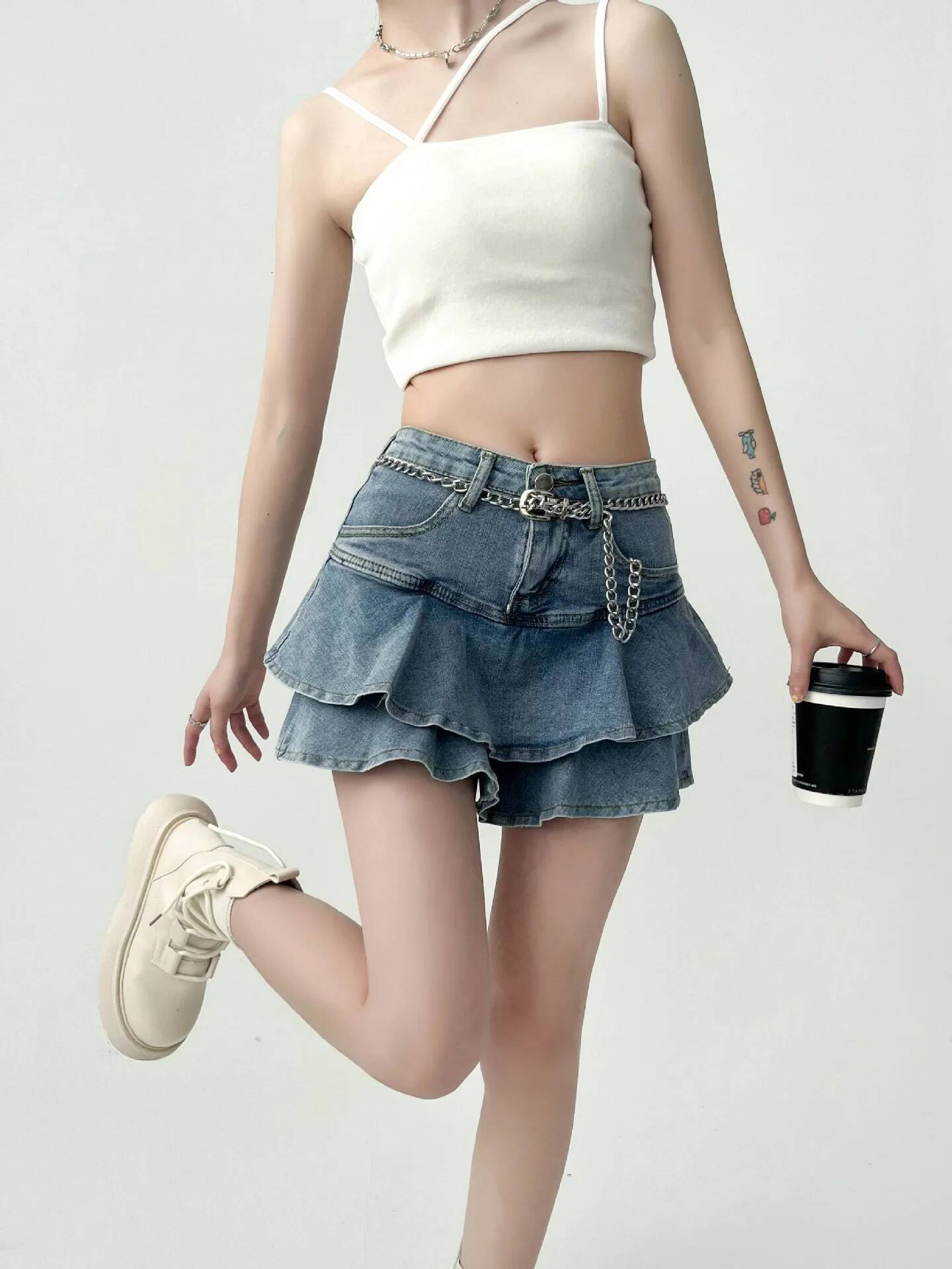 Spice Girls Anti-Slip Double Denim Women's Stretch High-Waisted Slimming A-Line Cake Skirt dongdumaoyi