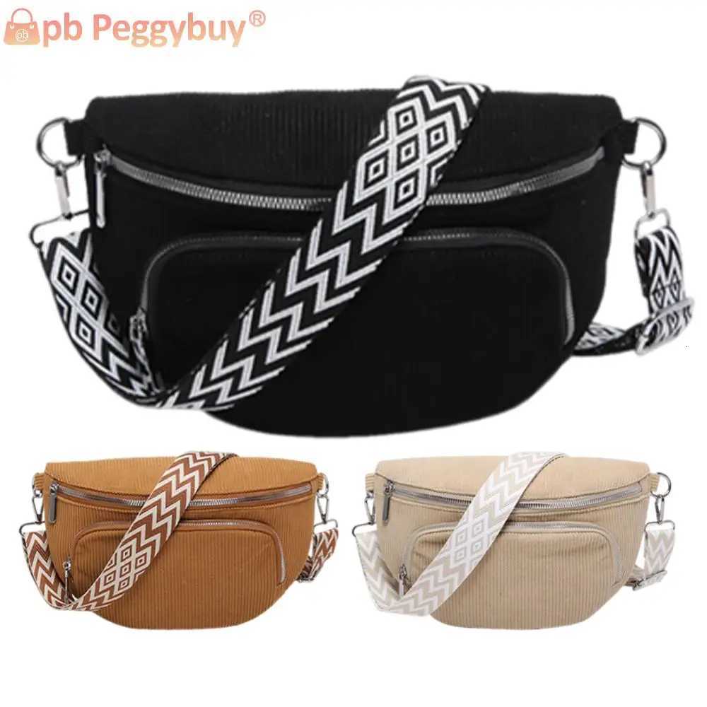 Corduroy Chest Bag Fashion Fanny Pack Wide Guitar Strap Vintage Shoulder Bag Multipockets Casual Waist Bag Outdoor Travel Bag Z250911