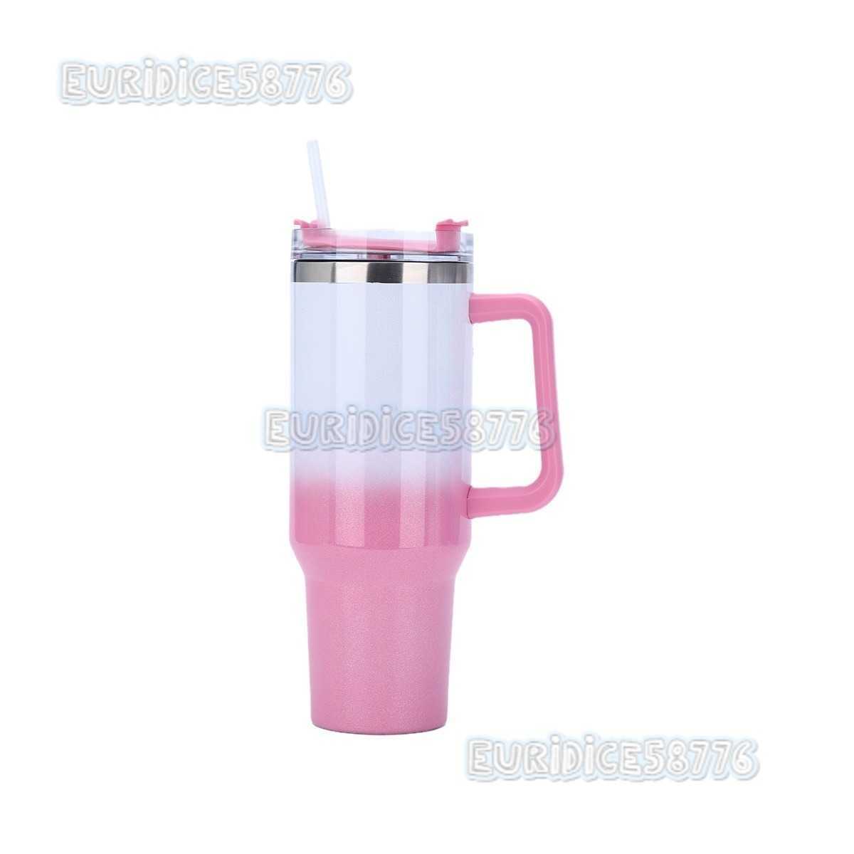 40oz Gradient Straw Ice Cup 304 Stainless Steel Insulated Cup Large Capacity Portable Car Cup H250911