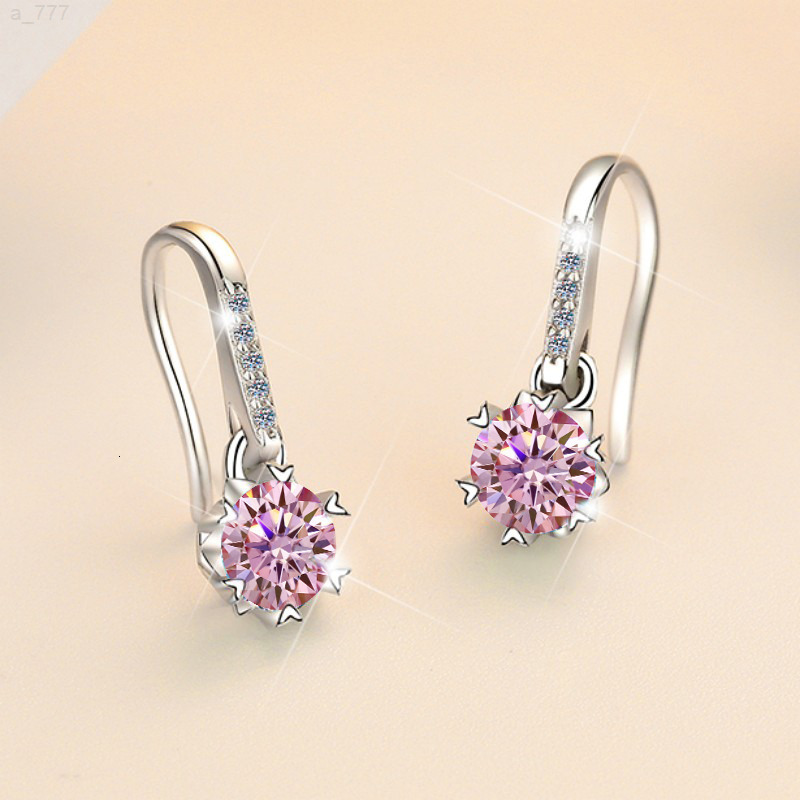 Fine Jewel Four Claws S925 Silver Design GRA Test Drill Pen 1205Ct Pink Color Moissanite Pendant Earrings of Ladies