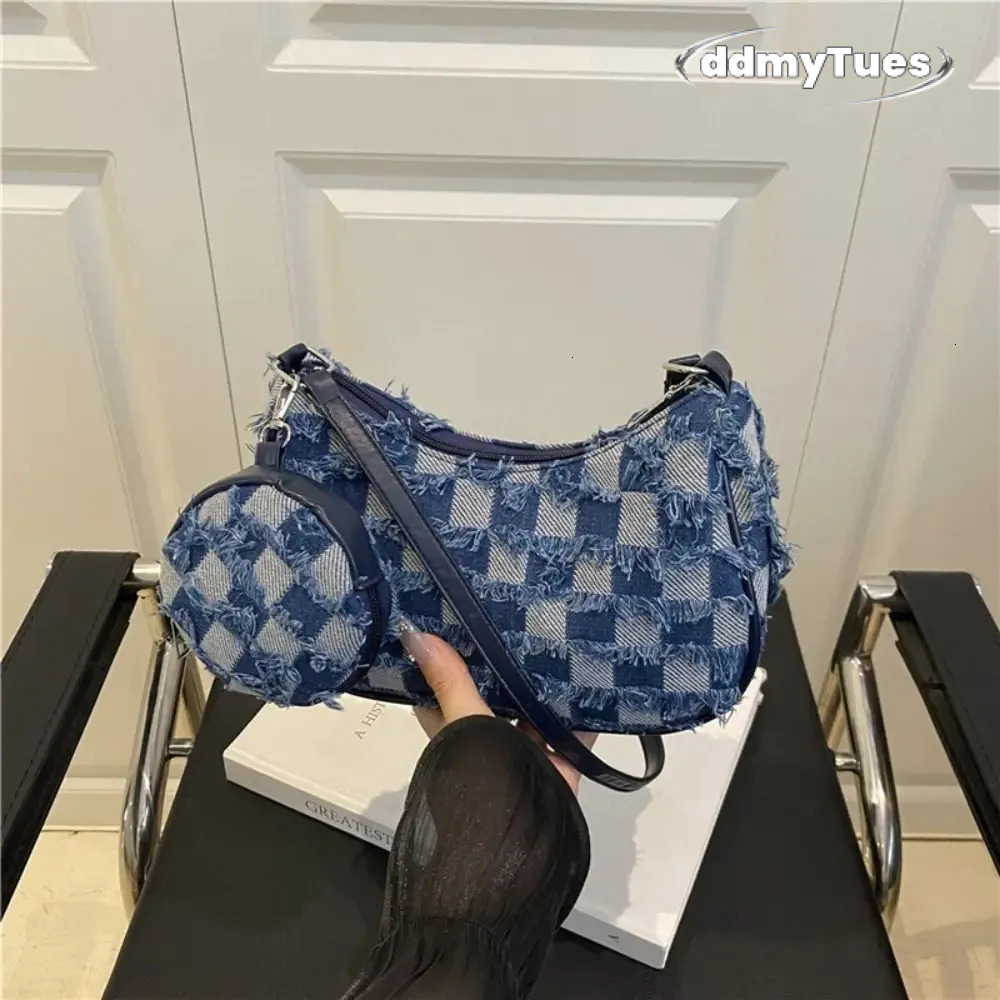 Trendy Denim Underarm Vintage Tassels Single Shoulder Bag Y2k Korean Womens Handbag Lady 250805 TUES