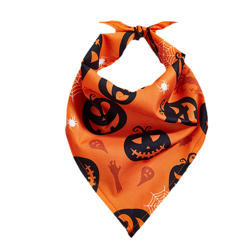 Halloween themed pet bib with an evil pumpkin design