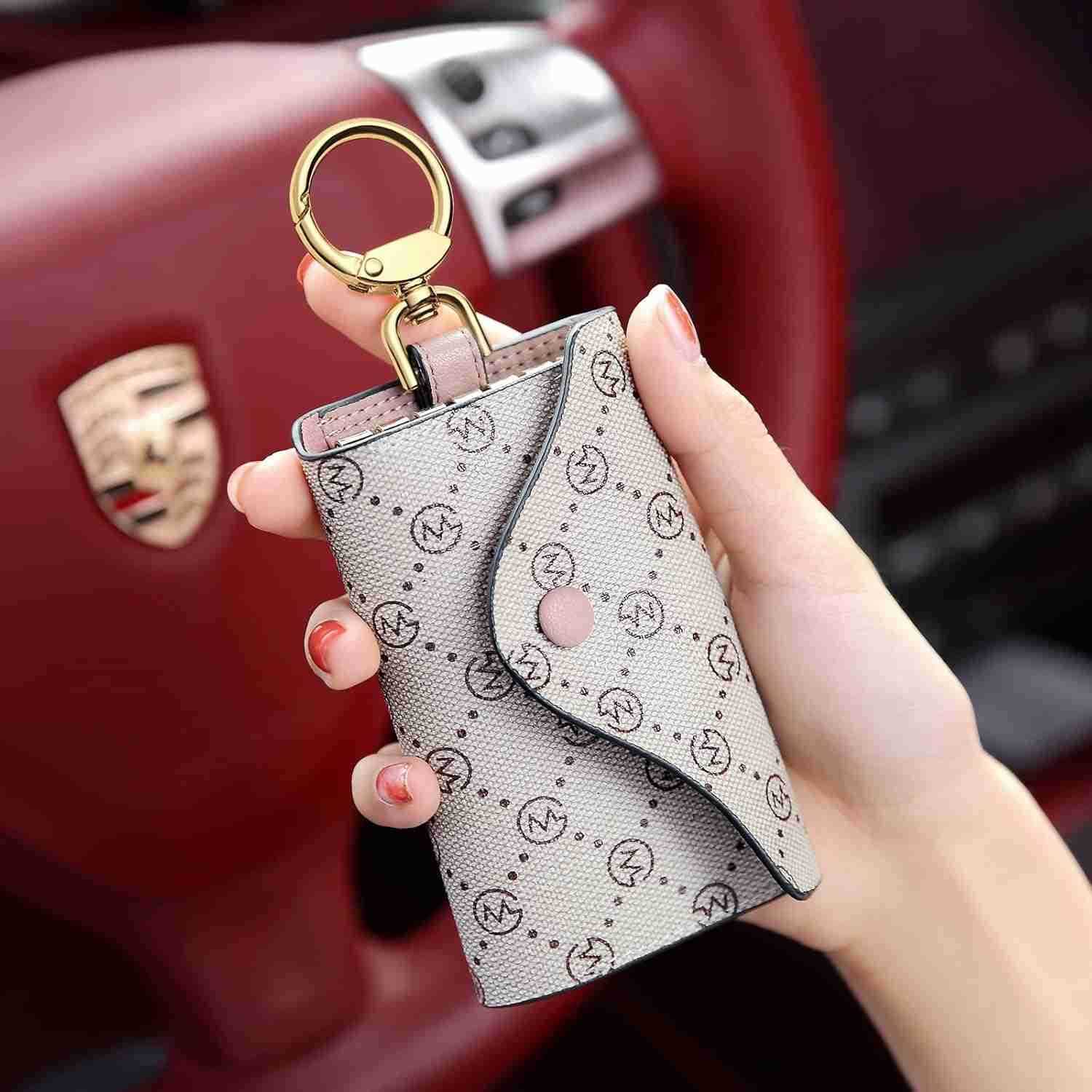 Women PVC Leather Car Key Chain Card Holder Wallet Pouch 6 Hook Snap Closure keys Money Organizer CaseW250911