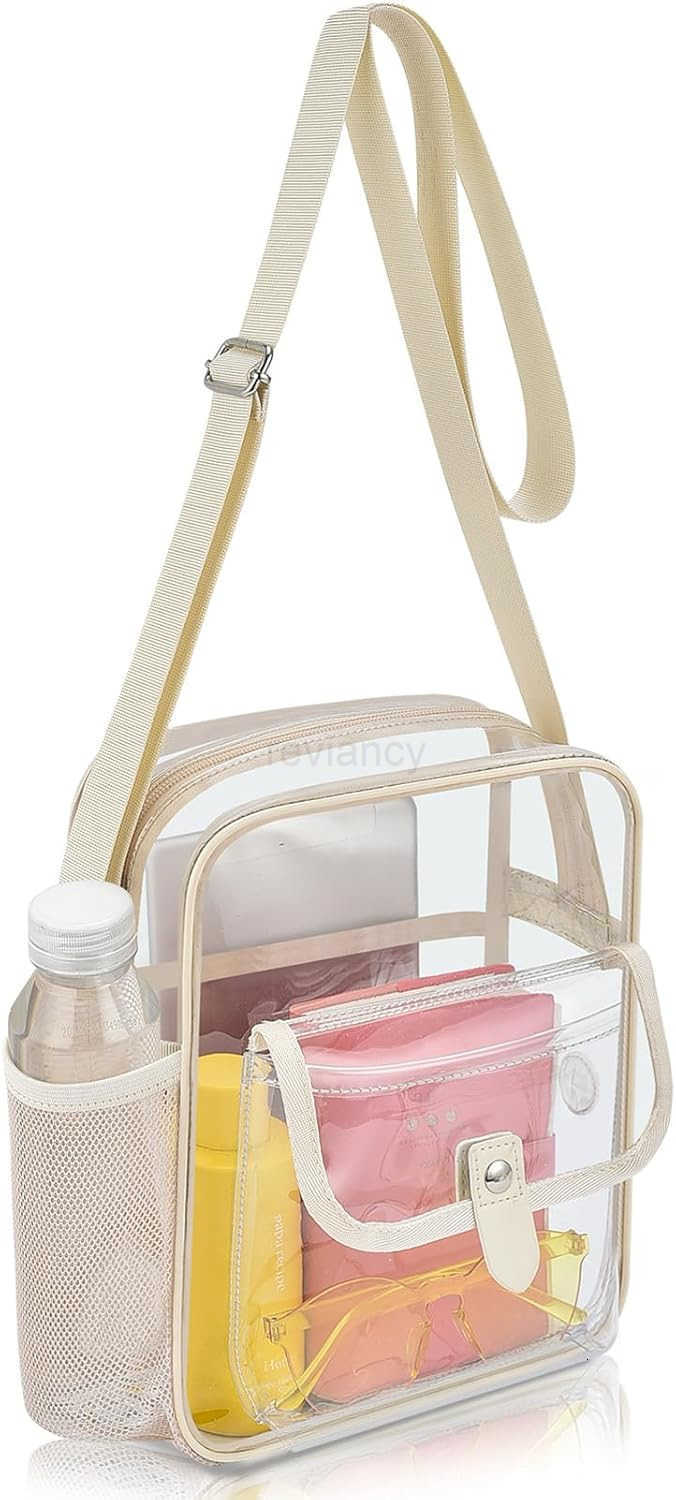 Clear Crossbody Bag for Stadium Events Concerts Adjustable Shoulder Strap Purse with 1 Bottle HolderW250911