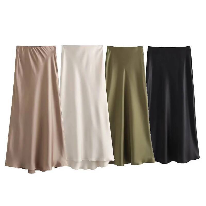 HAXO Women's Summer Elegant Satin Stylish Lady High Waist Skirts Cylinder Green Black Skirt Woman Office Street Wear dongdumaoyi
