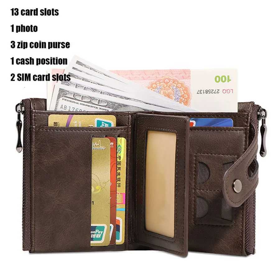 Classic retro Mens Chain Wallet RFID AntiTheft Mens Leather Wallet Double Zipper Coin Purse Credit Card Holder for Men W250911