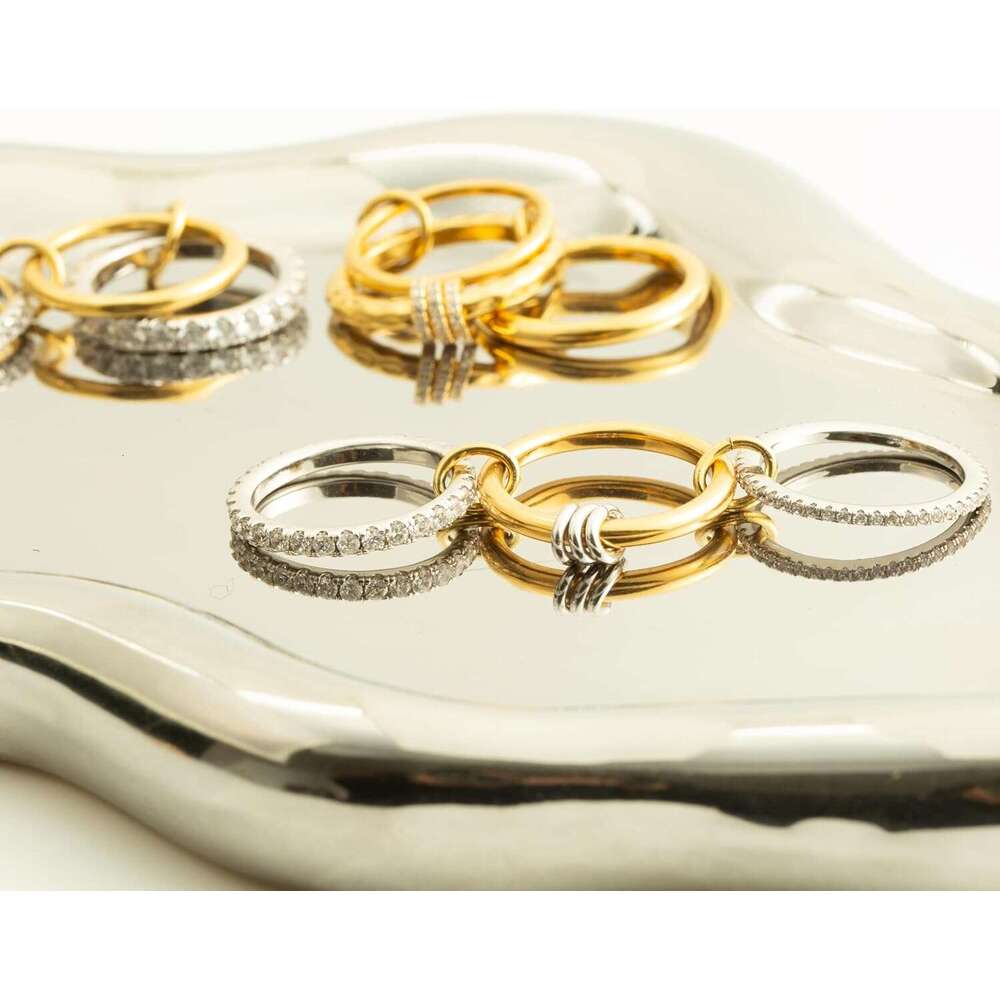 Stackable for Women Non Tarnish,Dainty Plated CZ Cubic Zirconia Rings,Sier and Gold Set,Multi-Link Connected Rings