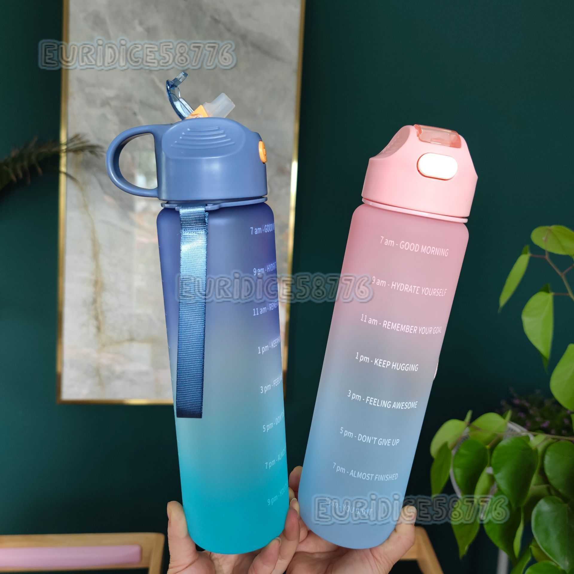 New Simple Gradient Matte Spout Plastic Water Cup with Portable Strap for Adults Outdoor Sports Water Bottle H250911