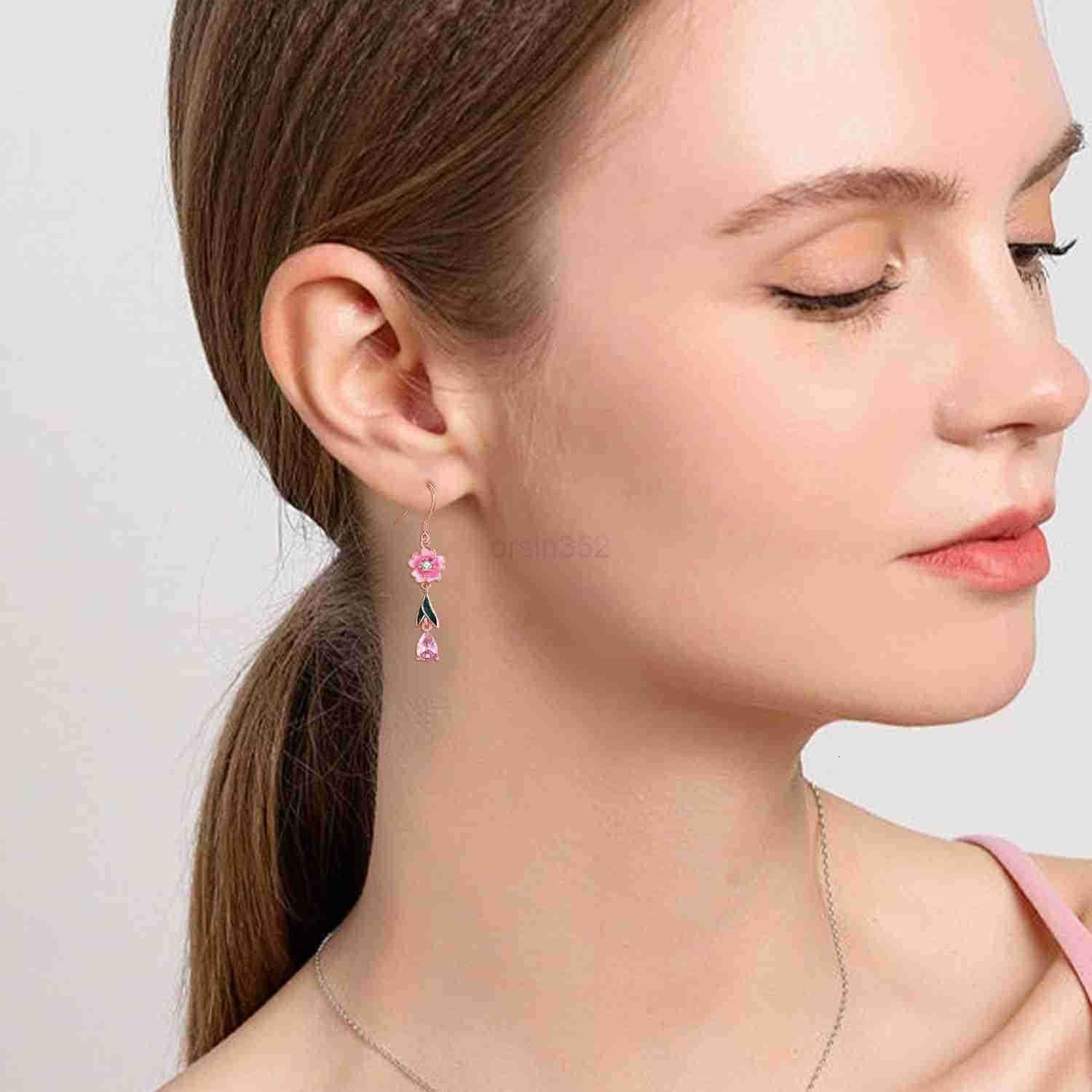 BlossomsLily of the ValleyHibiscusRoseSunflowerMonsteraTulipOrchid Earrings S925 Sterling Silver Flower Dangle Earrings Jewelry for WomenW250911