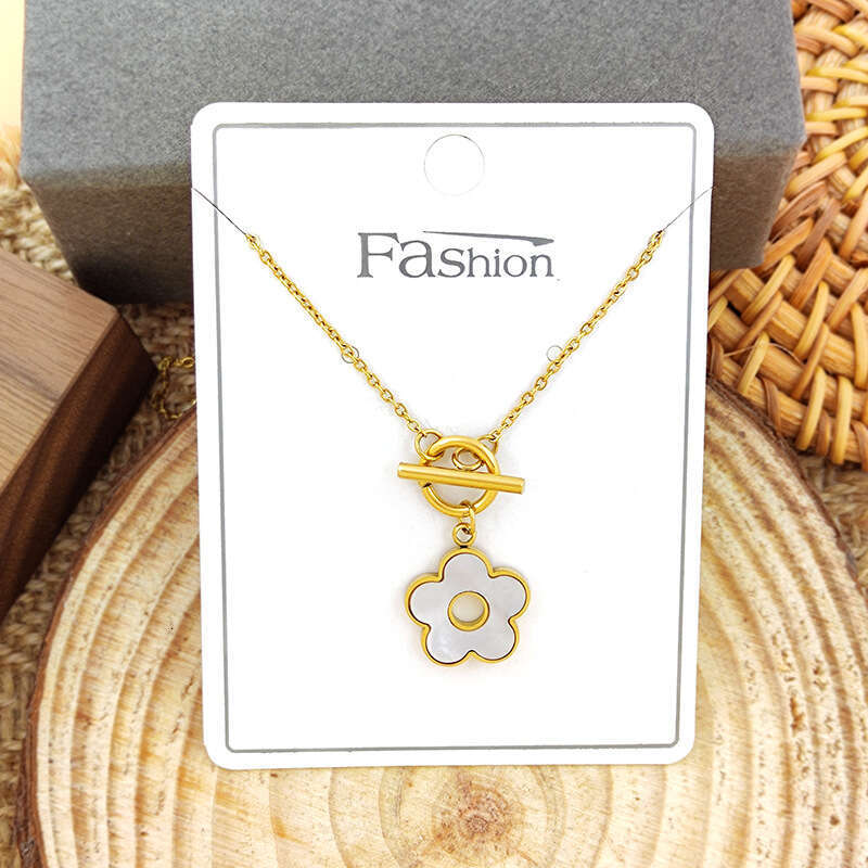 Titanium Steel Korean Style Light OT Buckle Shell Flower Necklace for Women, Unique Fashion Versatile Clavicle Chain