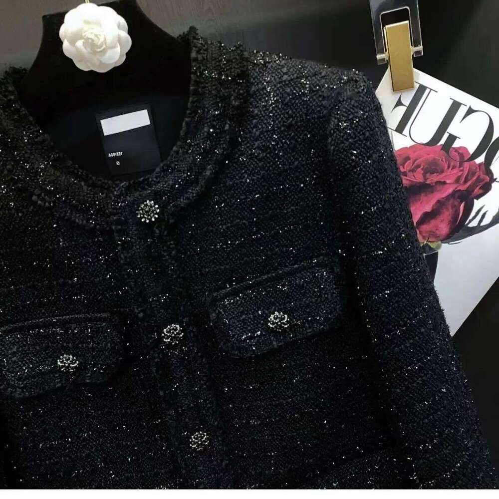 Autumn Winter New Suit Coat Women's Short Round Neck Black Tweed Temperament Cassic Blazers