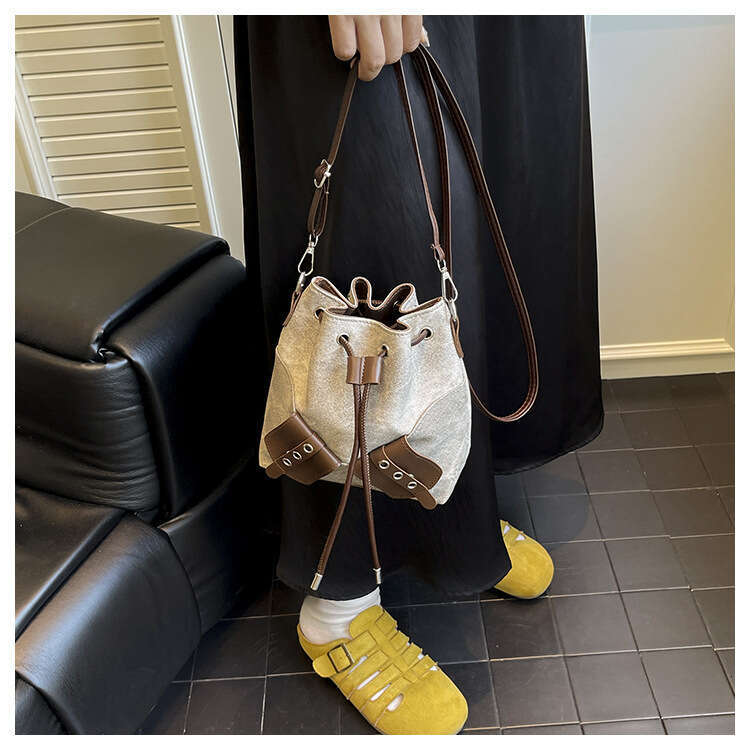 Personalized Simple Crossbody Bucket for Women 2025 Autumn New Korean Style Bowknot Fashion Designer Bags Drawstring Patchwork Shoulder Bag
